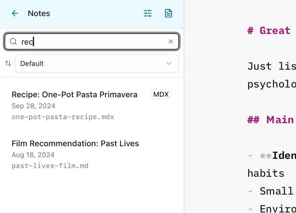 The file list narrowed by a search term typed into the filter box