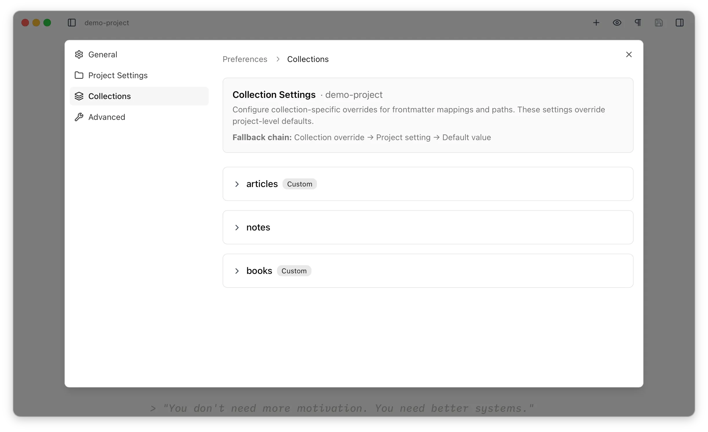 The Collections preferences pane