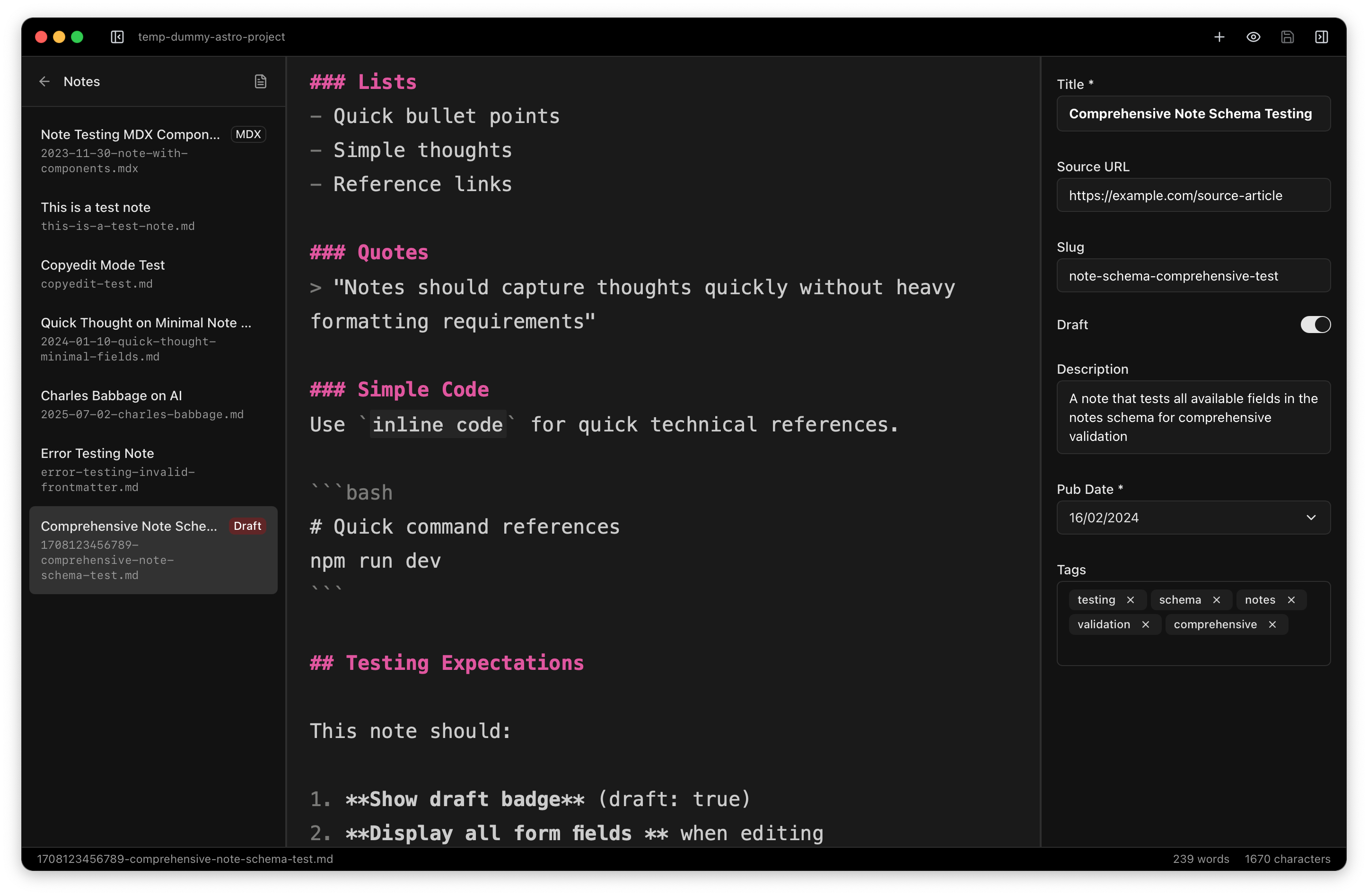 Dark mode interface showing clean editor with syntax highlighting